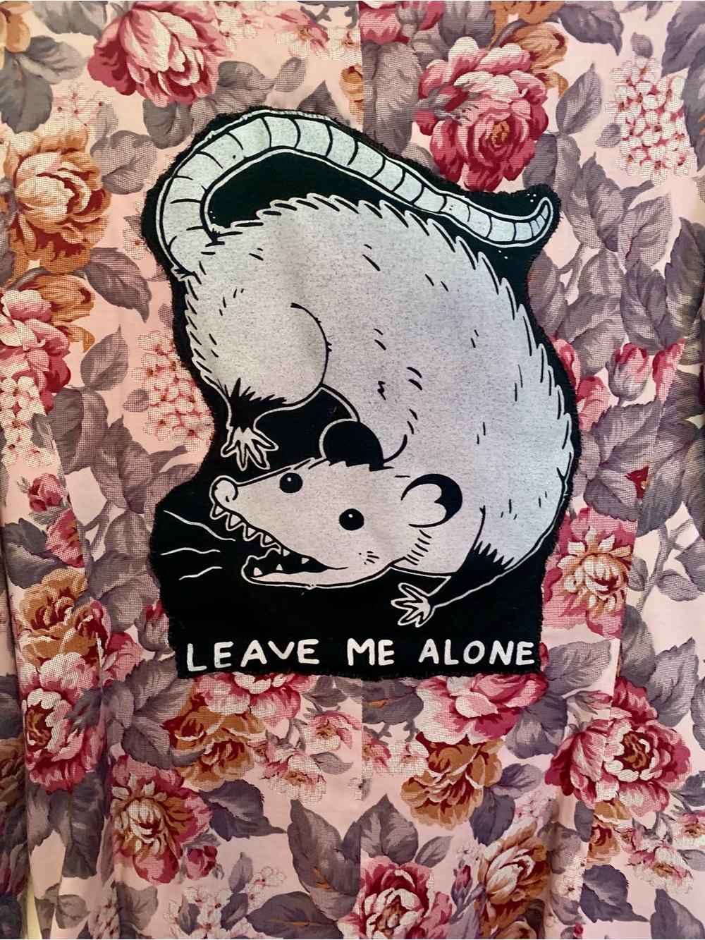 Floral Pink Blazer with 'Leave Me Alone' Opossum Patch - Picture 10 of 10